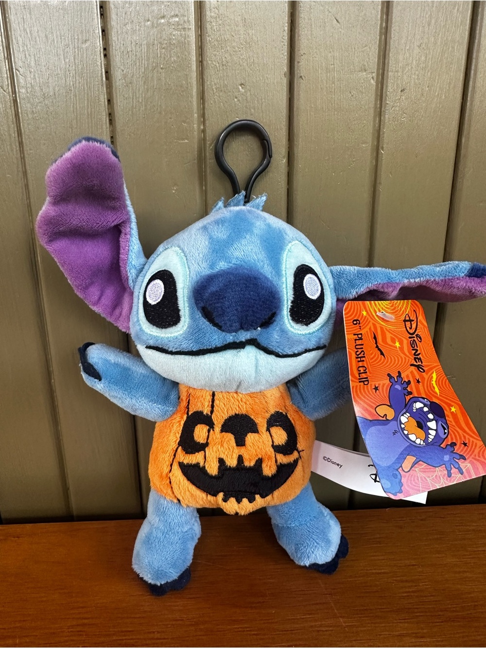 Disney Stitch Halloween Pumpkin Plush Clip NWT